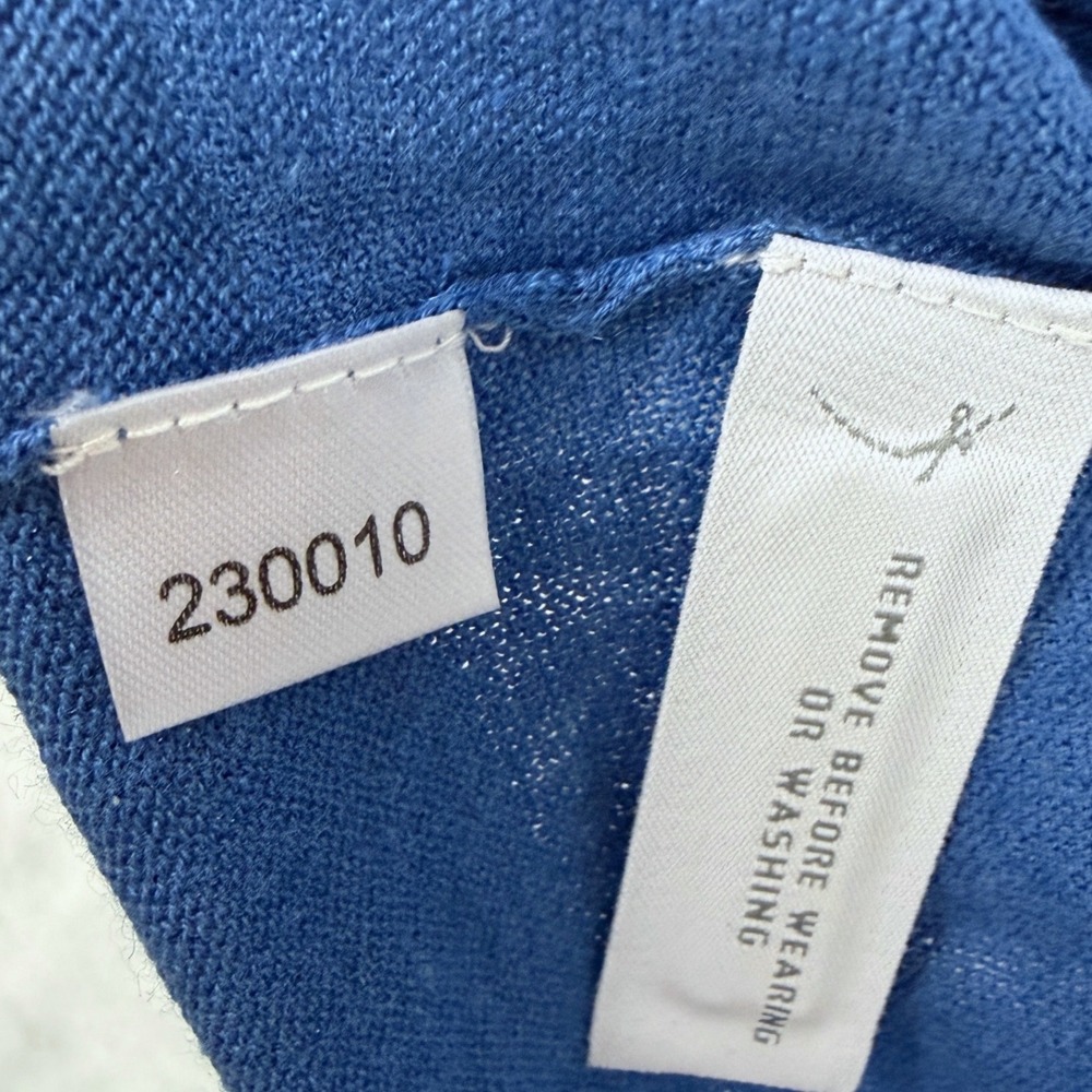 Ann‎ Taylor LOFT Blue Linen Cotton Ruffle Trim 3/4 Sleeve Cardigan Sweater L NEW - Picture 7 of 10
